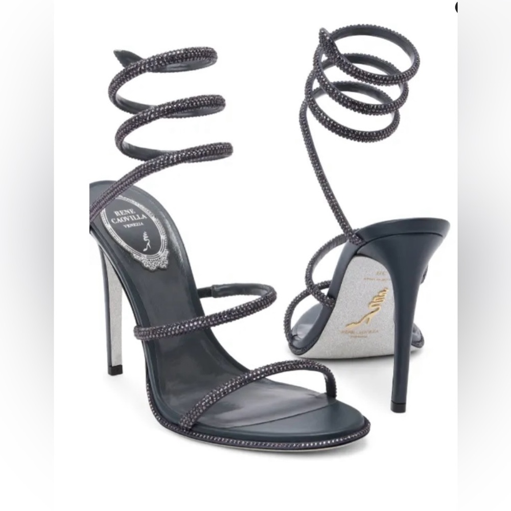Rene Caovilla GREY SATIN/JET HEMATITE STRASS Crystal Embellished Heels- Cleo